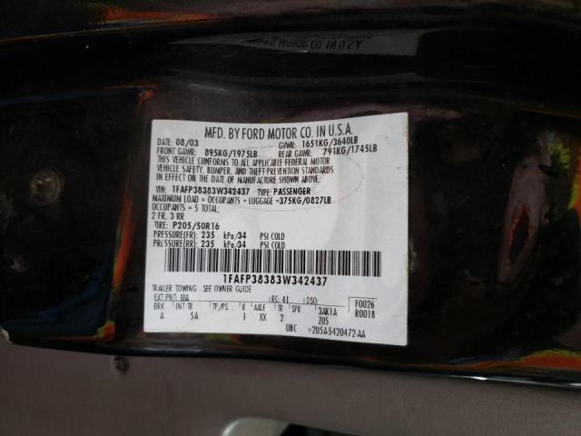 Photo 10 from auction – 2003 FORD FOCUS ZTS with VIN 1FAFP38383W342437
