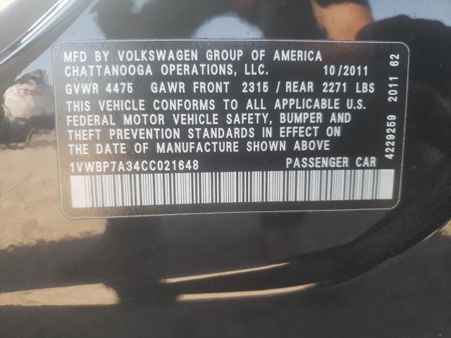 Photo 10 from auction – 2012 VOLKSWAGEN PASSAT SE with VIN 1VWBP7A34CC021648