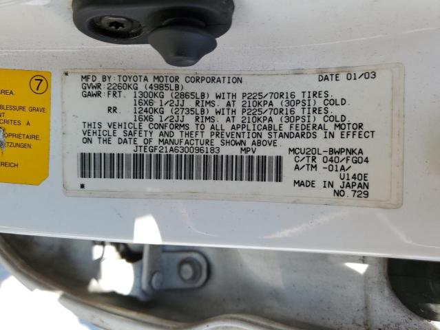 Photo 10 from auction – 2003 TOYOTA HIGHLANDER with VIN JTEGF21A630096183