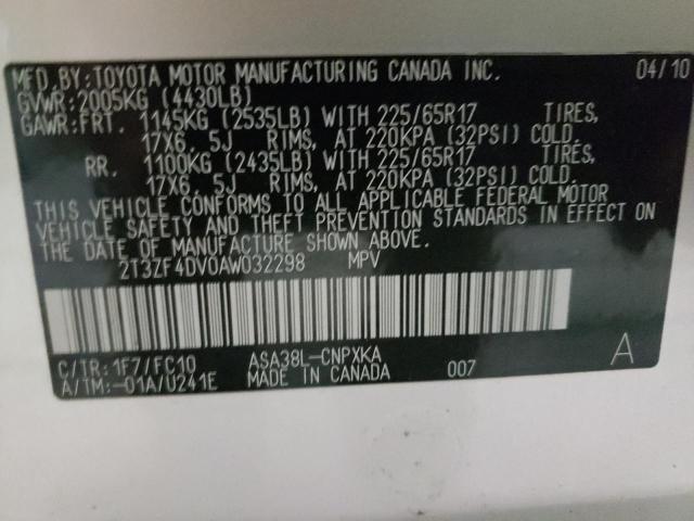 Photo 10 from auction – 2010 TOYOTA RAV4 with VIN 2T3ZF4DV0AW032298
