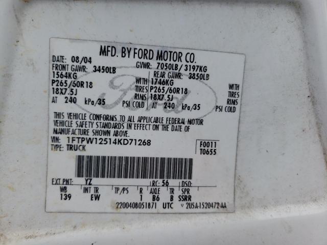 Photo 10 from auction – 2004 FORD F150 SUPER with VIN 1FTPW12514KD71268