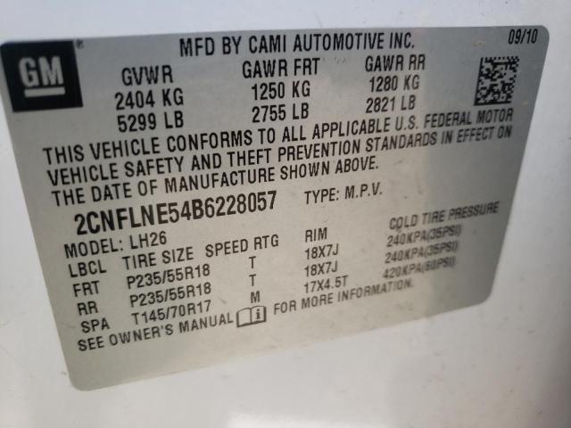 Photo 10 from auction – 2011 CHEVROLET EQUINOX LT with VIN 2CNFLNE54B6228057