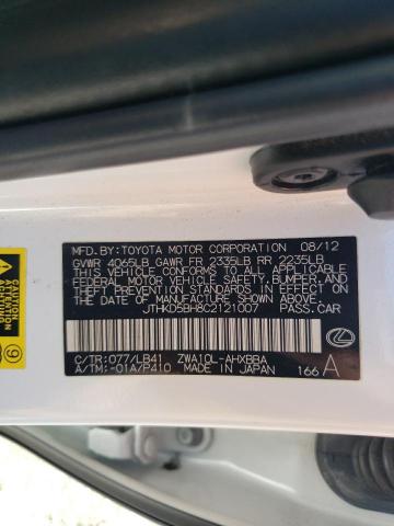 Photo 10 from auction – 2012 LEXUS CT 200 with VIN JTHKD5BH8C2121007