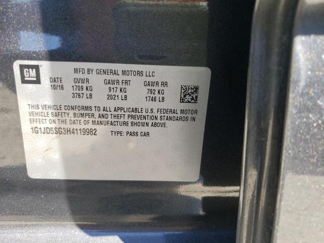 Photo 10 from auction – 2017 CHEVROLET SONIC LT with VIN 1G1JD5SG3H4119982