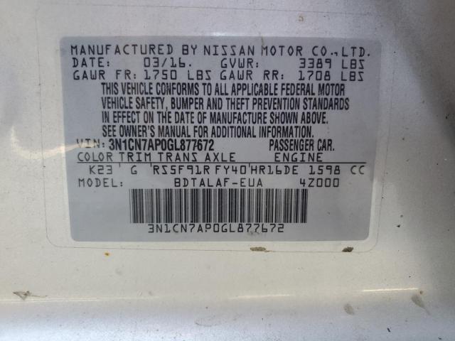 Photo 10 from auction – 2016 NISSAN VERSA S with VIN 3N1CN7AP0GL877672