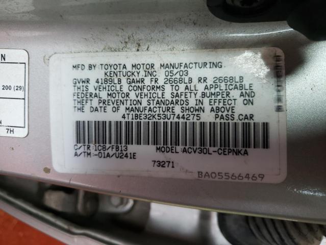 Photo 10 from auction – 2003 TOYOTA CAMRY LE with VIN 4T1BE32K53U744275