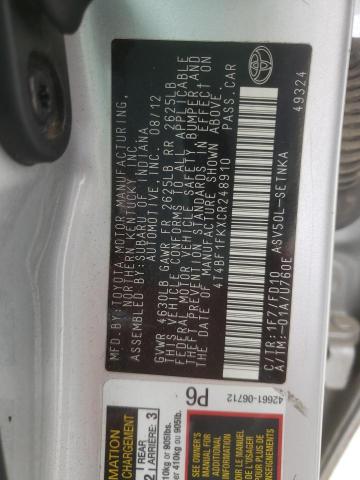Photo 10 from auction – 2012 TOYOTA CAMRY BASE with VIN 4T4BF1FKXCR248910