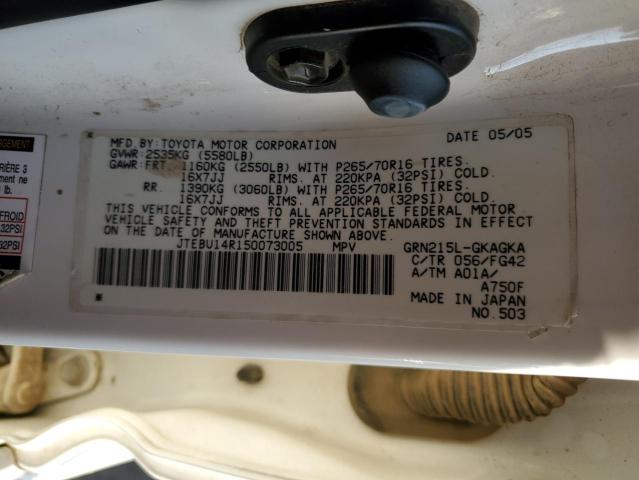 Photo 10 from auction – 2005 TOYOTA 4RUNNER SR with VIN JTEBU14R150073005