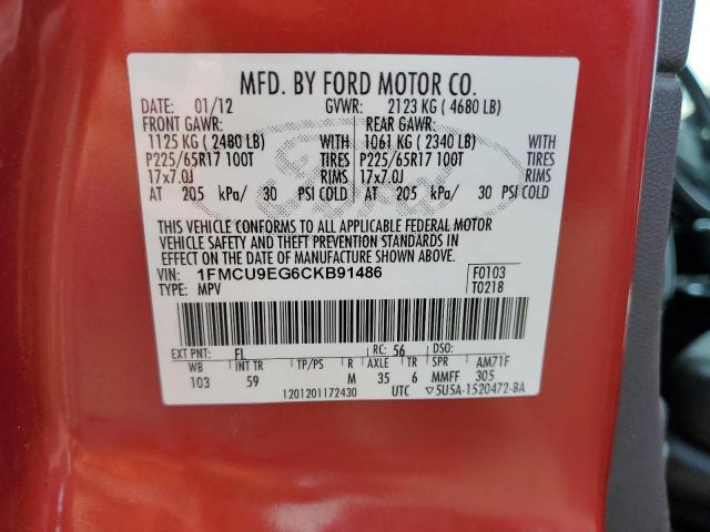 Photo 10 from auction – 2012 FORD ESCAPE LIM with VIN 1FMCU9EG6CKB91486