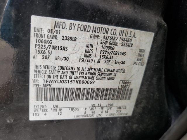 Photo 10 from auction – 2001 FORD ESCAPE XLT with VIN 1FMYU03151KB80069