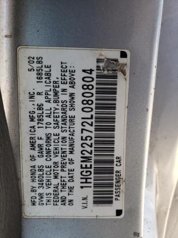 Photo 10 from auction – 2002 HONDA CIVIC LX with VIN 1HGEM22572L080804