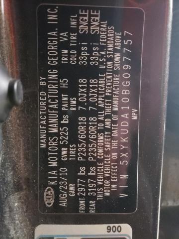 Photo 10 from auction – 2011 KIA SORENTO EX with VIN 5XYKUDA10BG097757