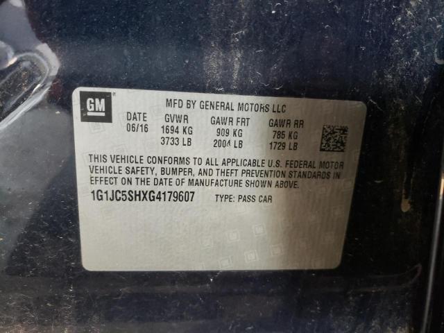 Photo 10 from auction – 2016 CHEVROLET SONIC LT with VIN 1G1JC5SHXG4179607