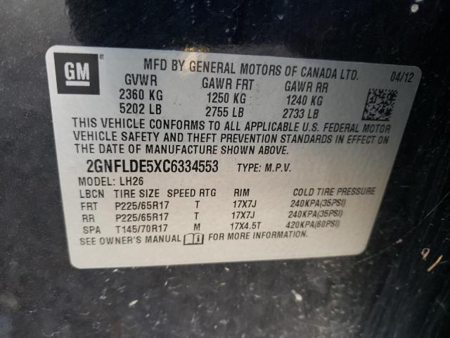 Photo 10 from auction – 2012 CHEVROLET EQUINOX LT with VIN 2GNFLDE5XC6334553
