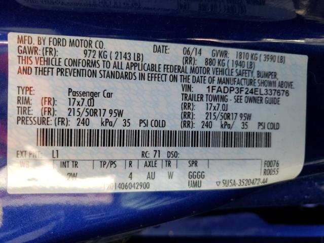 Photo 10 from auction – 2014 FORD FOCUS SE with VIN 1FADP3F24EL337676