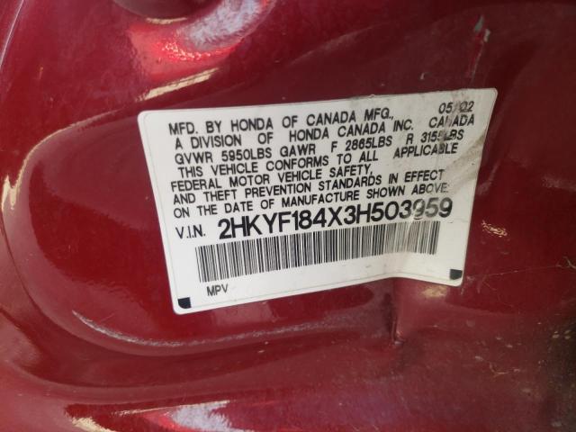 Photo 10 from auction – 2003 HONDA PILOT EX with VIN 2HKYF184X3H503959