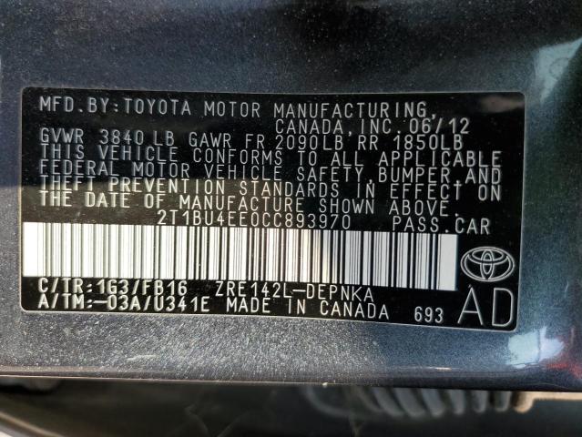 Photo 10 from auction – 2012 TOYOTA COROLLA BA with VIN 2T1BU4EE0CC893970