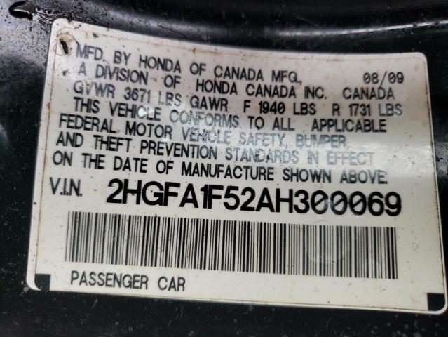 Photo 10 from auction – 2010 HONDA CIVIC LX with VIN 2HGFA1F52AH300069