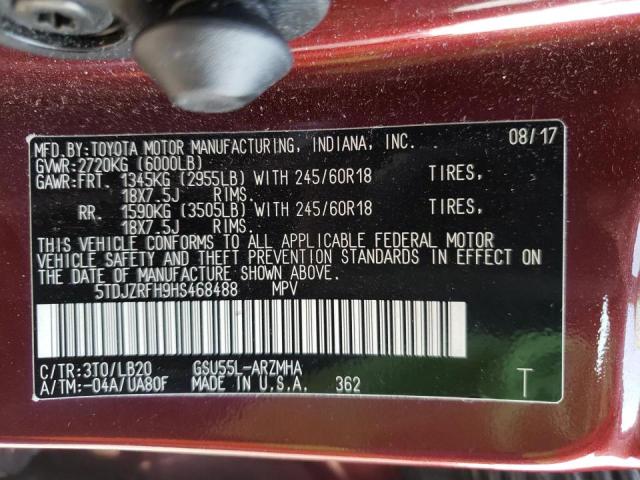 Photo 10 from auction – 2017 TOYOTA HIGHLANDER with VIN 5TDJZRFH9HS468488