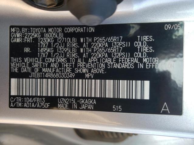 Photo 10 from auction – 2006 TOYOTA 4RUNNER SR with VIN JTEBT14R868030349