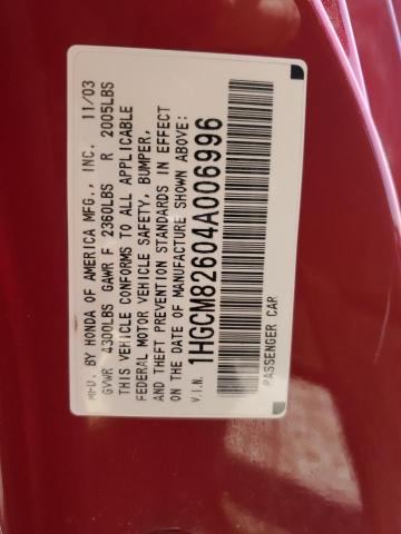 Photo 10 from auction – 2004 HONDA ACCORD EX with VIN 1HGCM82604A006996