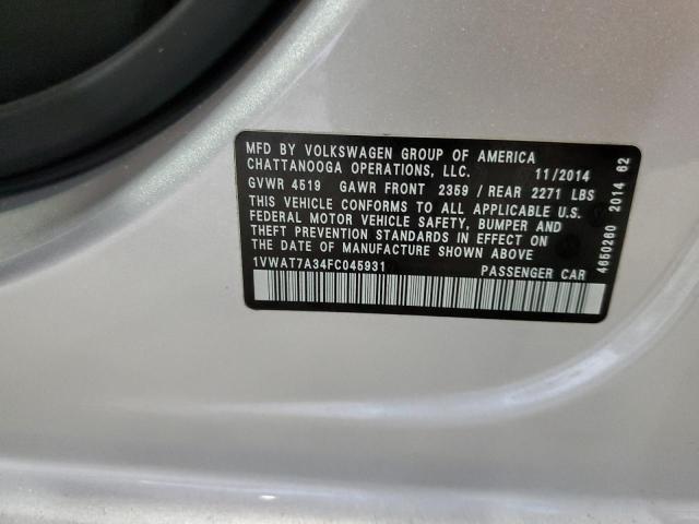 Photo 10 from auction – 2015 VOLKSWAGEN PASSAT S with VIN 1VWAT7A34FC045931