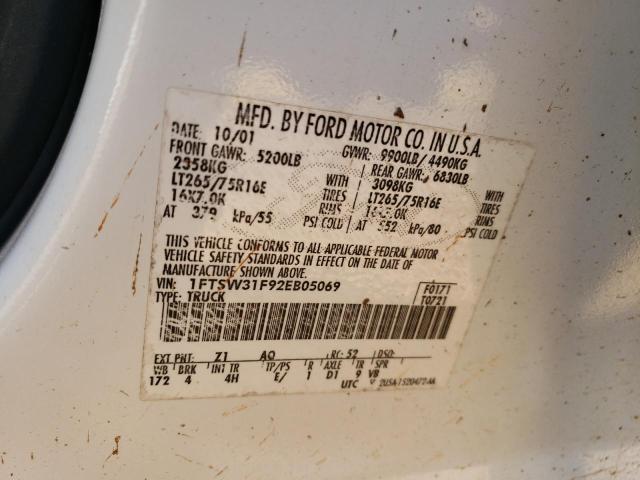Photo 10 from auction – 2002 FORD F350 SRW S with VIN 1FTSW31F92EB05069
