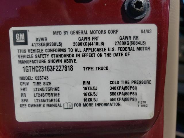 Photo 10 from auction – 2003 GMC SIERRA C25 with VIN 1GTHC23163F227818