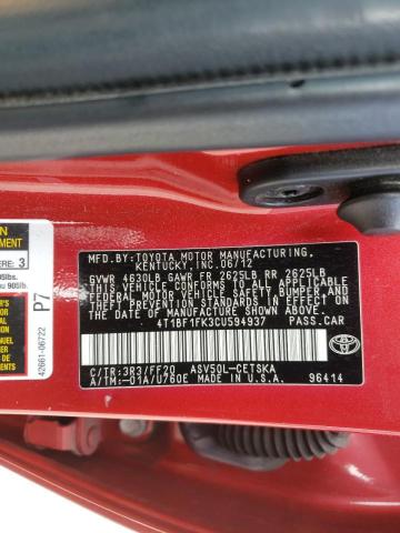 Photo 10 from auction – 2012 TOYOTA CAMRY BASE with VIN 4T1BF1FK3CU594937