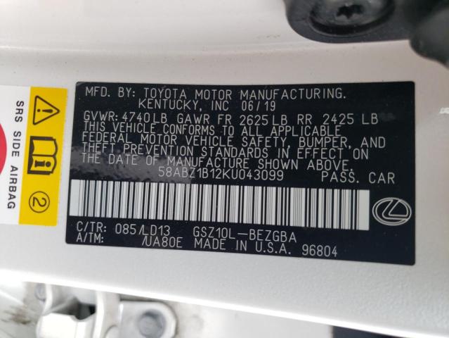 Photo 10 from auction – 2019 LEXUS ES 350 with VIN 58ABZ1B12KU043099