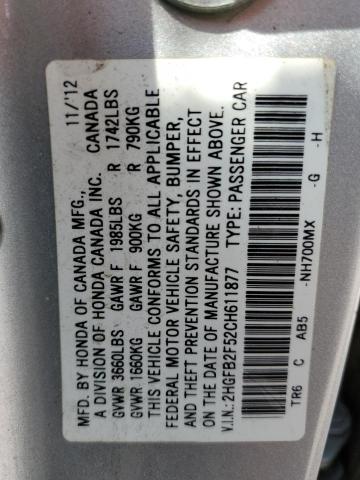 Photo 10 from auction – 2012 HONDA CIVIC LX with VIN 2HGFB2F52CH611877