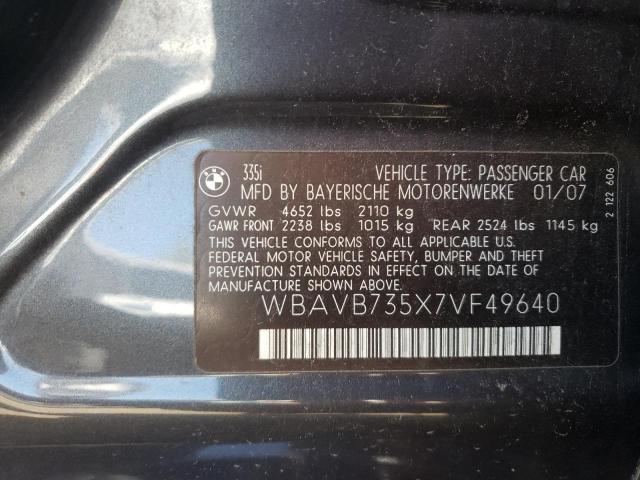 Photo 10 from auction – 2007 BMW 335 I with VIN WBAVB735X7VF49640