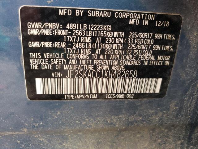 Photo 10 from auction – 2019 SUBARU FORESTER with VIN JF2SKACC1KH482658