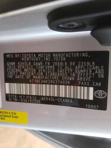 Photo 10 from auction – 2009 TOYOTA CAMRY BASE with VIN 4T1BE46K29U374038