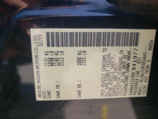Photo 10 from auction – 2009 NISSAN MAXIMA S with VIN 1N4AA51E89C841977
