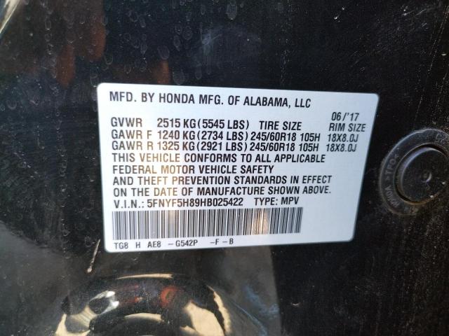 Photo 10 from auction – 2017 HONDA PILOT EXL with VIN 5FNYF5H89HB025422