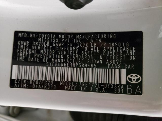 Photo 10 from auction – 2017 TOYOTA COROLLA L with VIN 5YFBURHE1HP589465