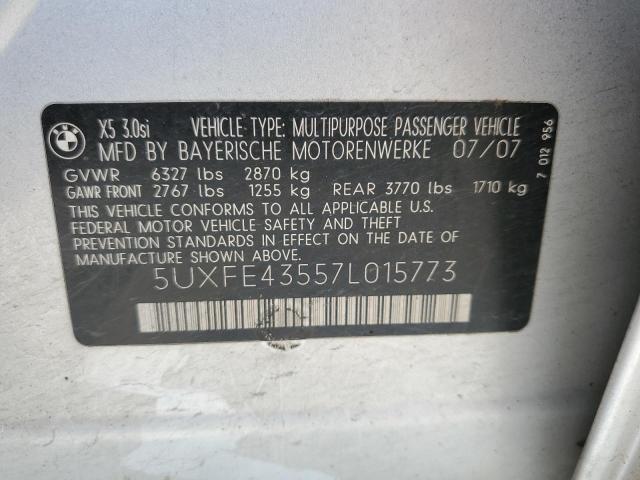 Photo 10 from auction – 2007 BMW X5 3.0I with VIN 5UXFE43557L015773