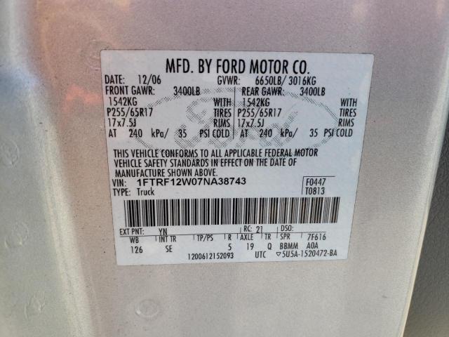 Photo 10 from auction – 2007 FORD F150 with VIN 1FTRF12W07NA38743