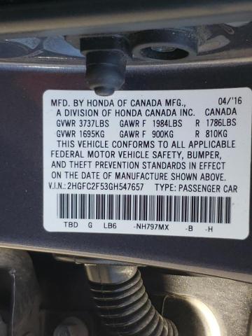 Photo 10 from auction – 2016 HONDA CIVIC LX with VIN 2HGFC2F53GH547657