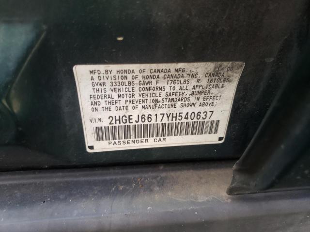 Photo 10 from auction – 2000 HONDA CIVIC BASE with VIN 2HGEJ6617YH540637