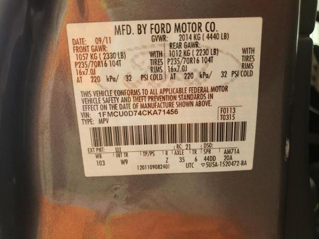 Photo 10 from auction – 2012 FORD ESCAPE XLT with VIN 1FMCU0D74CKA71456