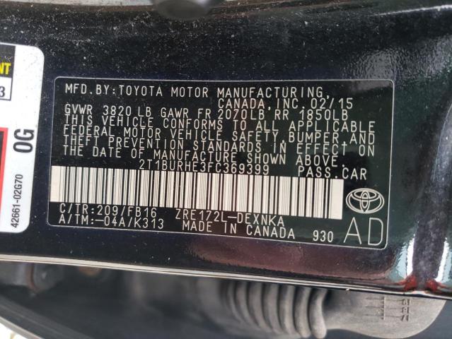 Photo 10 from auction – 2015 TOYOTA COROLLA L with VIN 2T1BURHE3FC369399