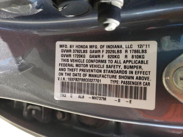 Фото 10 с аукциона – 2012 HONDA CIVIC EX с VIN 19XFB2F88CE027701