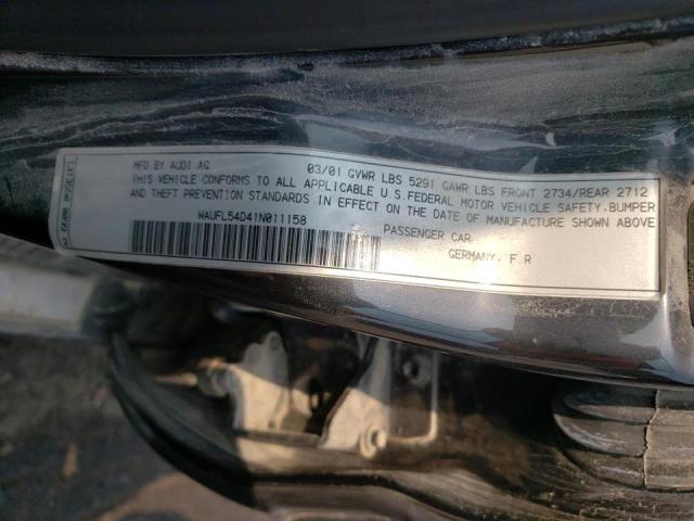 Photo 10 from auction – 2001 AUDI A8 QUATTRO with VIN WAUFL54D41N011158