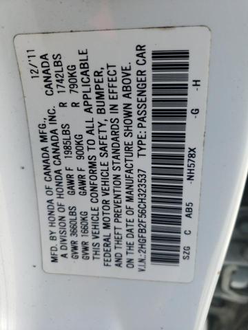 Photo 10 from auction – 2012 HONDA CIVIC LX with VIN 2HGFB2F56CH323537