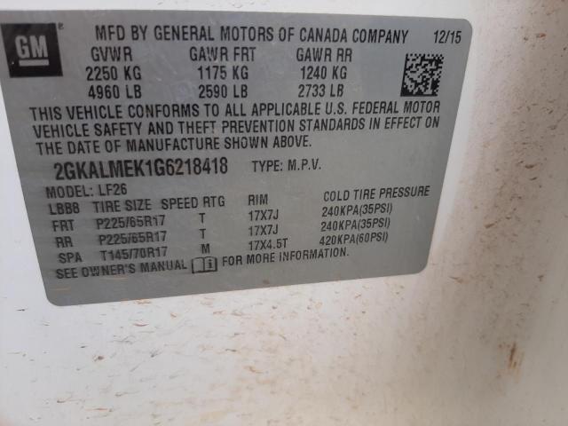 Photo 10 from auction – 2016 GMC TERRAIN SL with VIN 2GKALMEK1G6218418