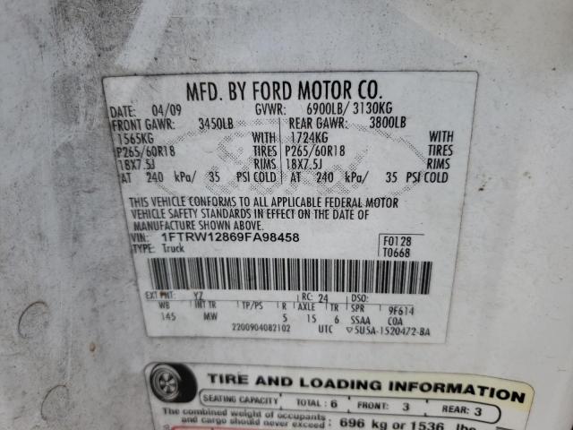 Photo 10 from auction – 2009 FORD F150 SUPER with VIN 1FTRW12869FA98458