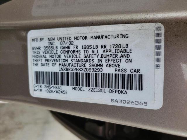 Photo 10 from auction – 2003 TOYOTA COROLLA CE with VIN 1NXBR32E83Z069293