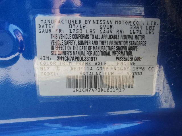 Photo 10 from auction – 2013 NISSAN VERSA S with VIN 3N1CN7AP0DL831917